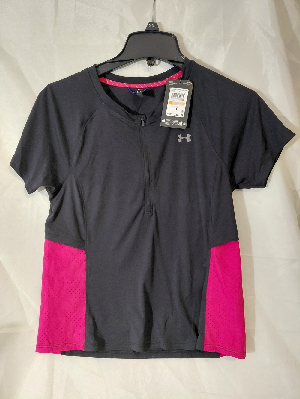 Under Armour Black and Hot Pink Quarter-Zip Performance Tee